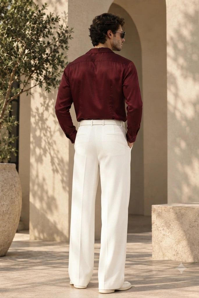 Men Off White Wide Leg Flared Pant Back