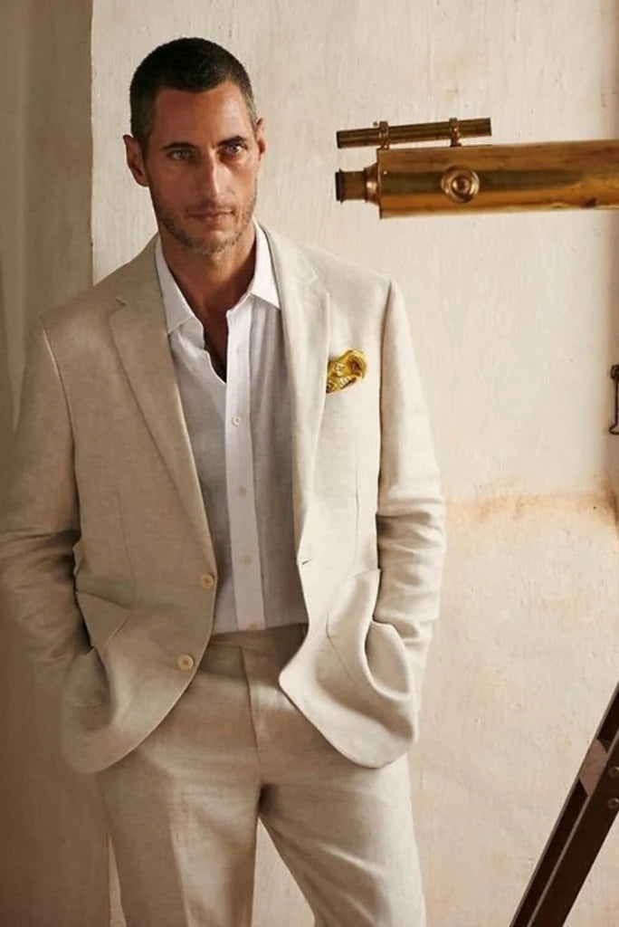 Men beige groomsmen suit-front