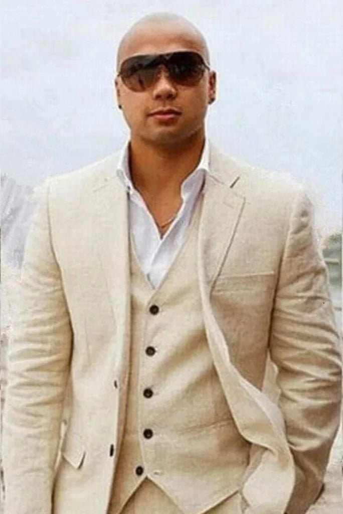 Beige linen suit for men-front