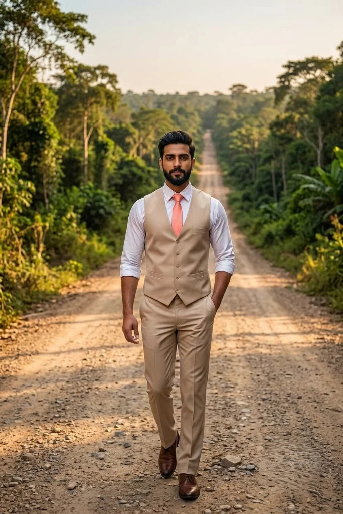 Men_beige_readymade_V-neck_waistcoat_front_view