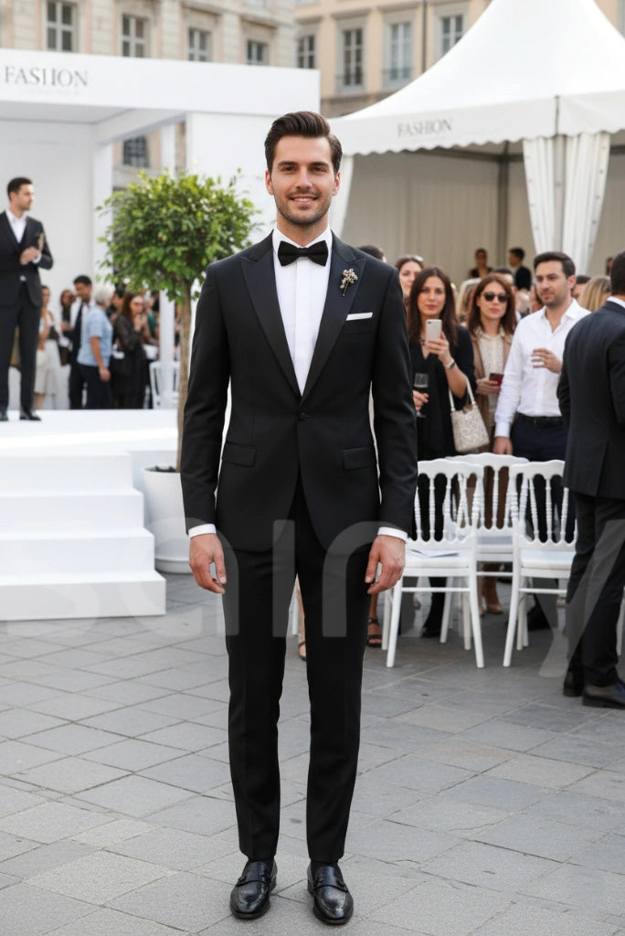 Classic men black suit for formal wear-front