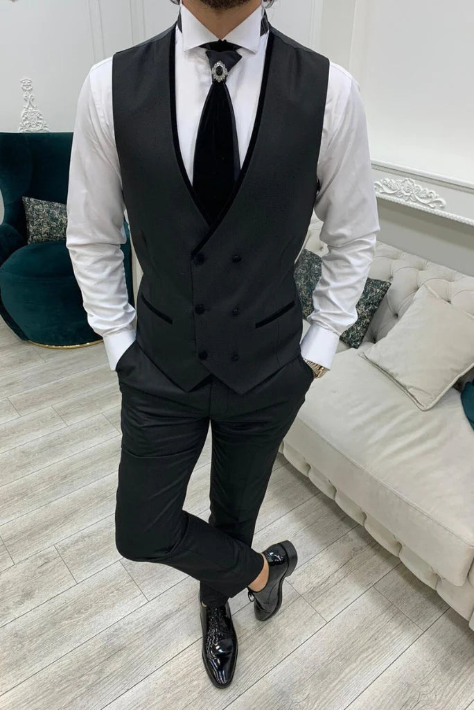 Black three piece suit for men