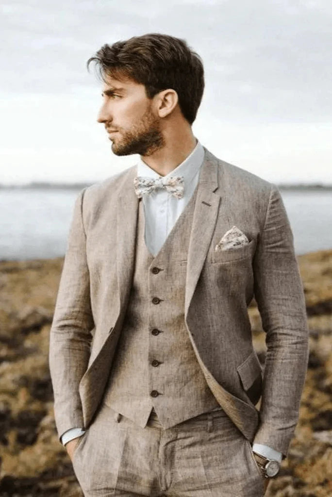 Brown linen suit for men-side