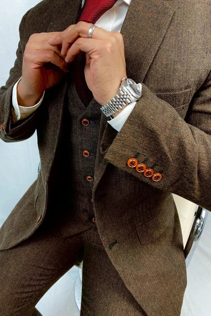 Men brown tweed three piece