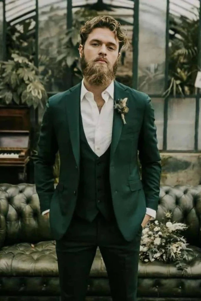 Men emerald green suit for wedding-front