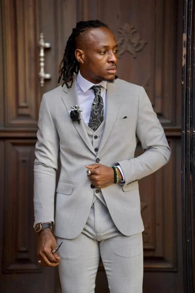 Three piece grey suit for men