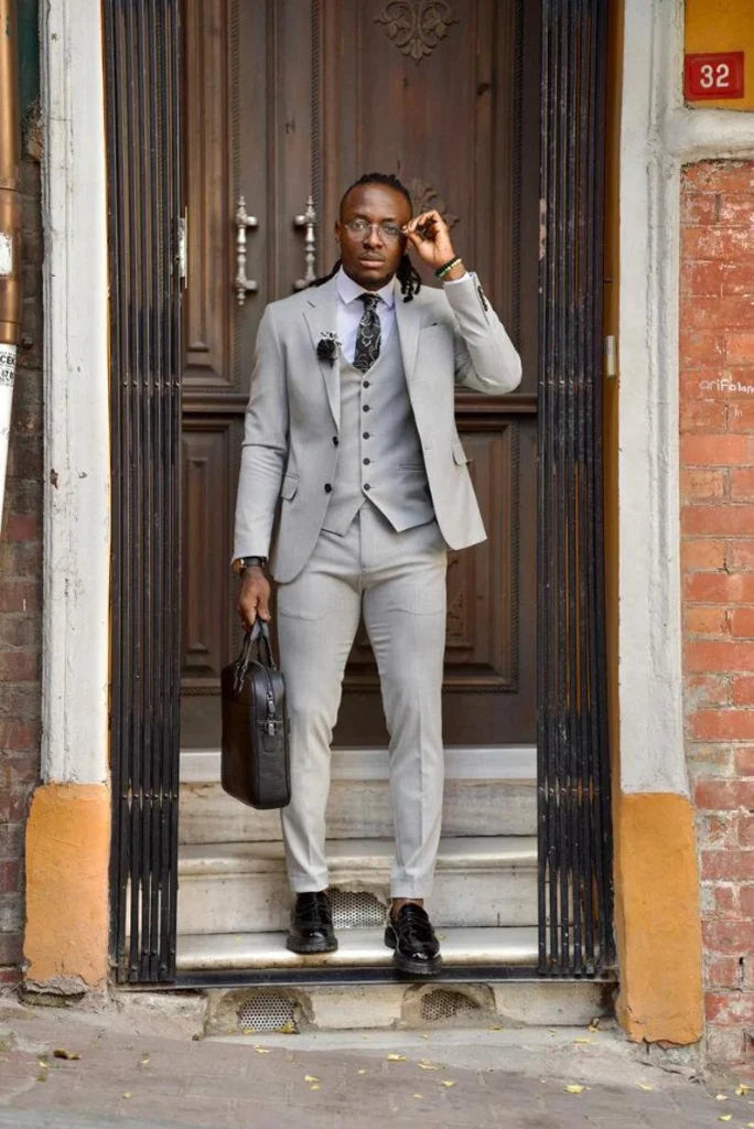 Men grey three piece formal suit
