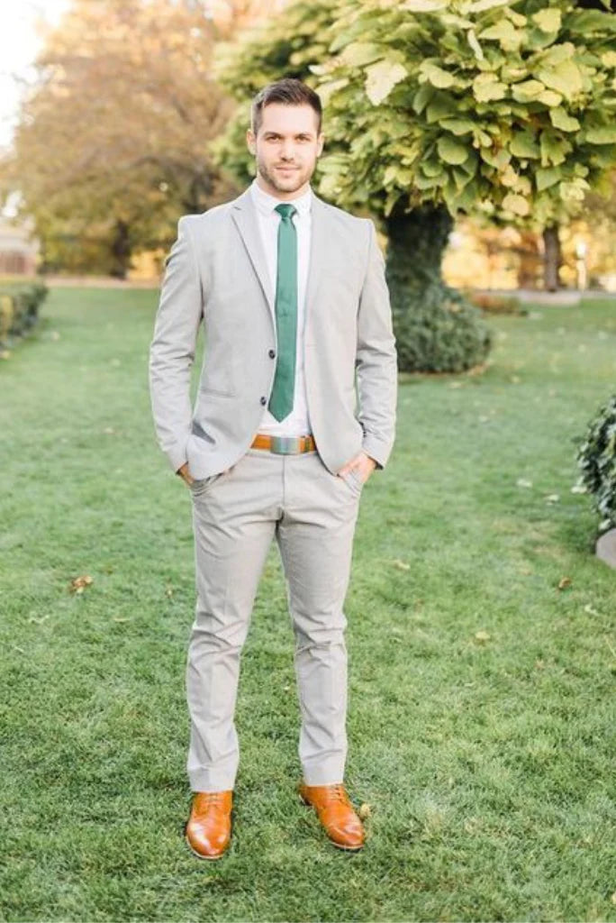 Men light grey formal two piece suit-front