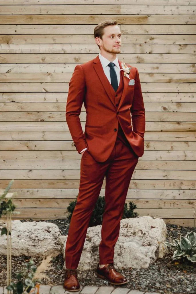 Men orange rust formal suit-front