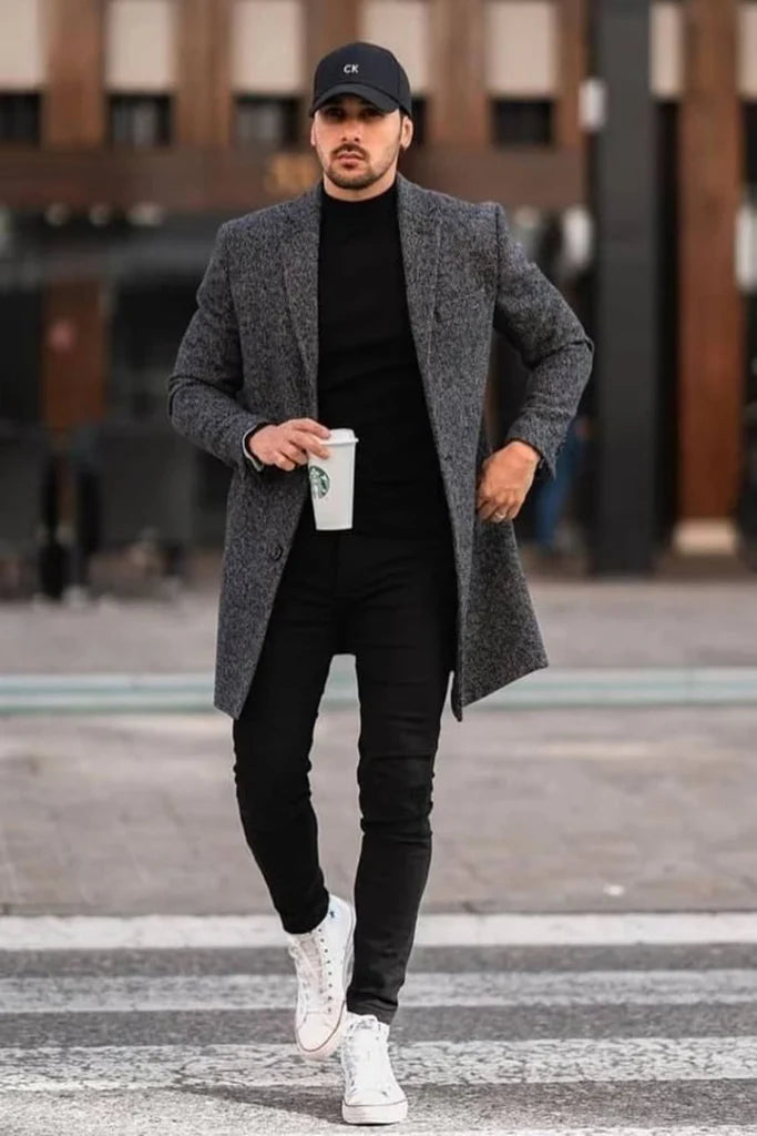 Men overcoat grey-front