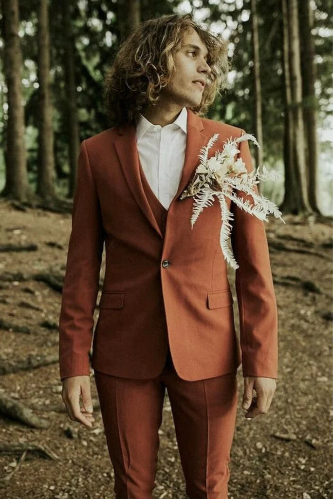 Men rust wedding suit-front