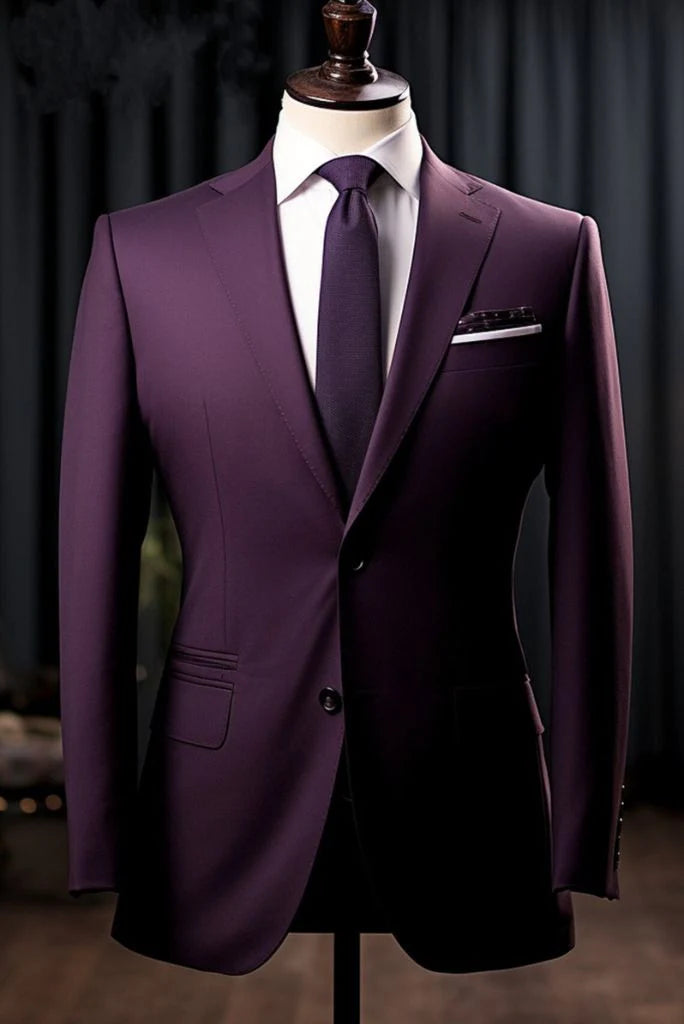 Men purple two piece suit for formal events-front
