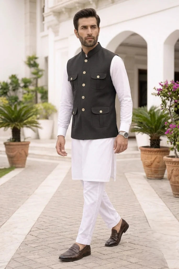 Men_s_black_Nehru_waistcoat_side_walk_view