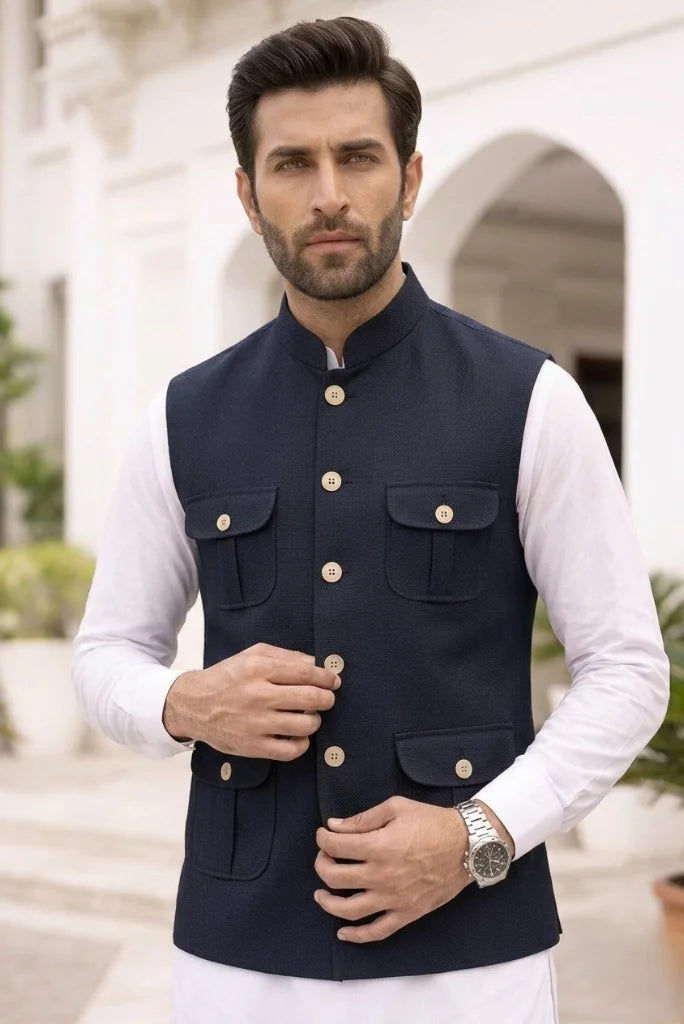 Men_s_navy_blue_Nehru_jacket_with_Indian_ethnic_button_closure_detail