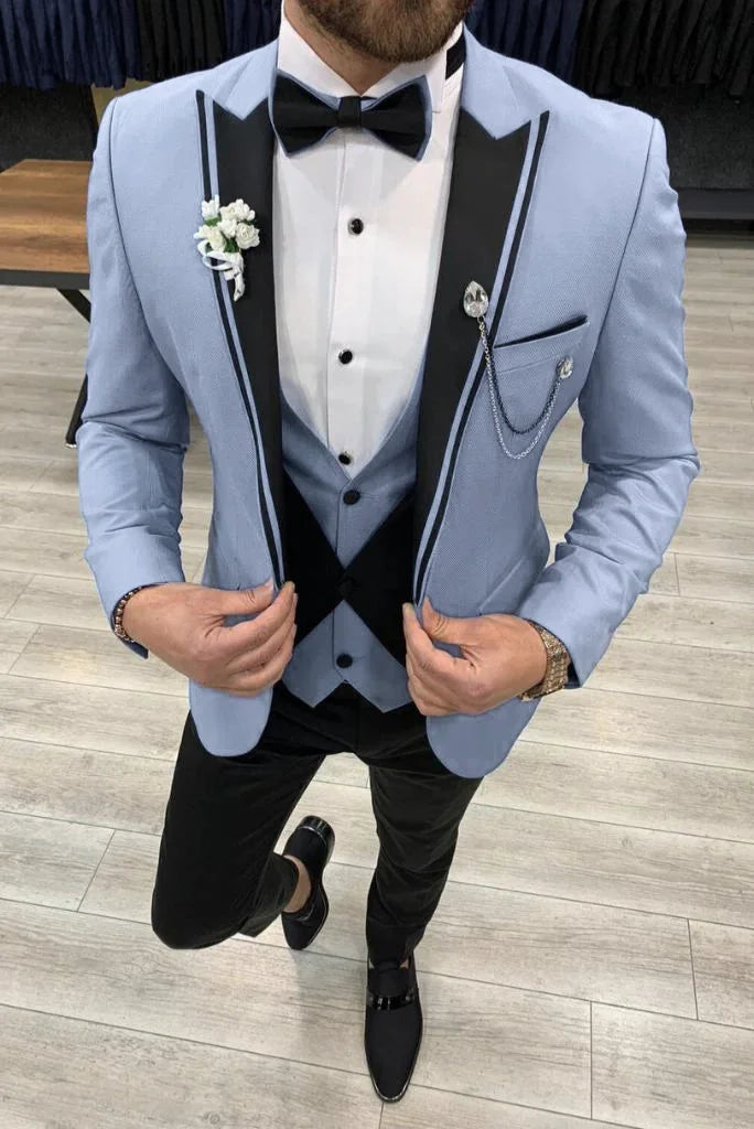 Men sky blue three piece designer-front