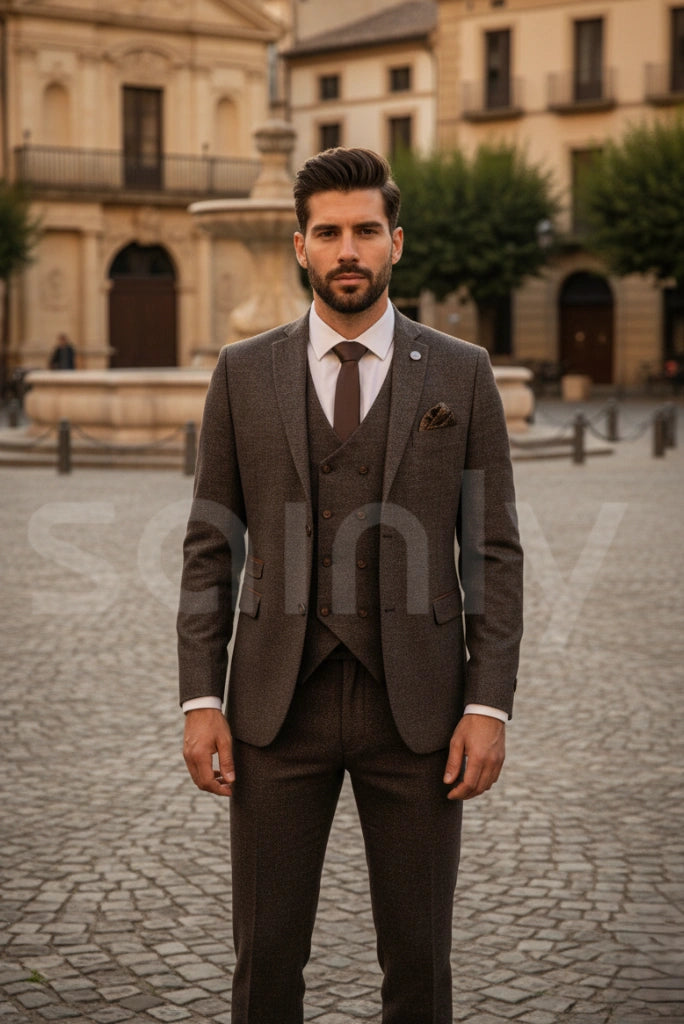 Classic brown wedding suit for groom formal outfit