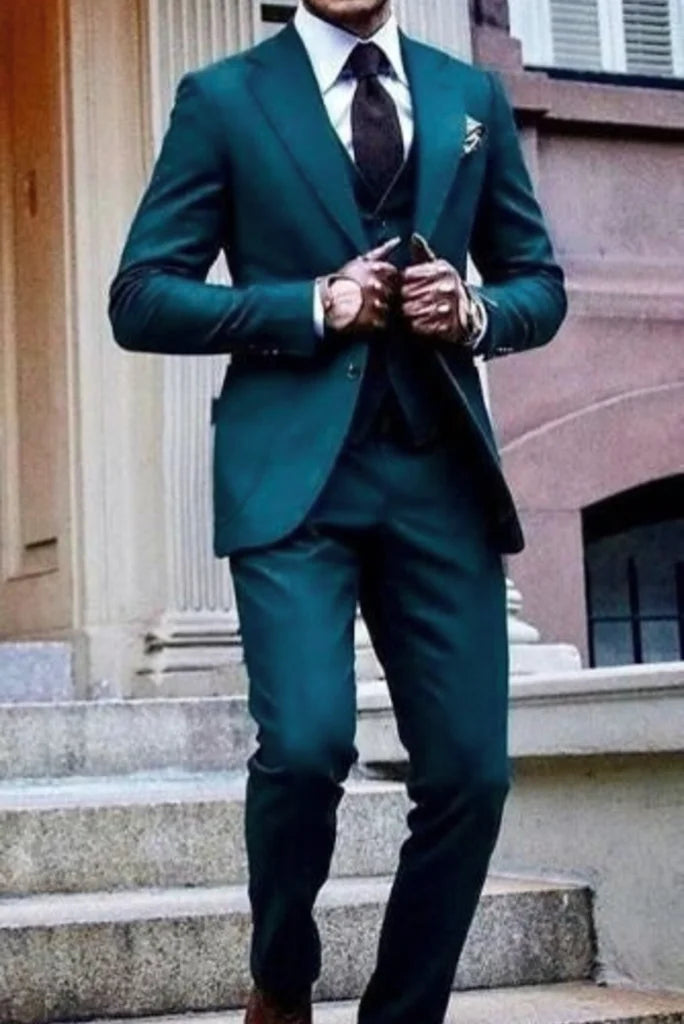 Men teal blue two piece-front
