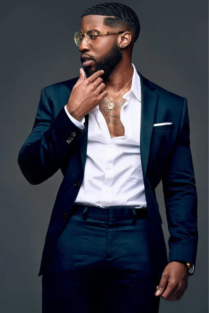 Men teal blue two piece suit-front