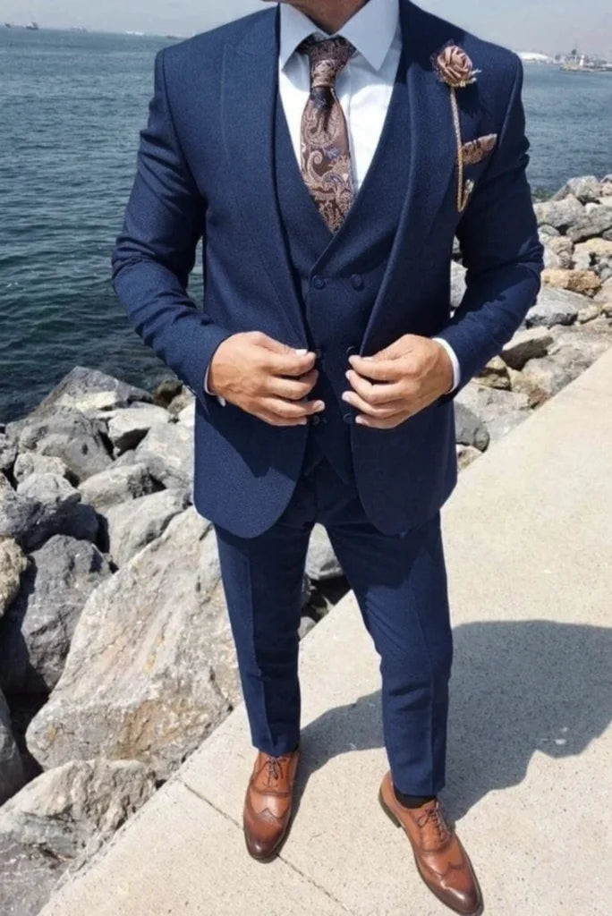 Men three piece blue suit-front