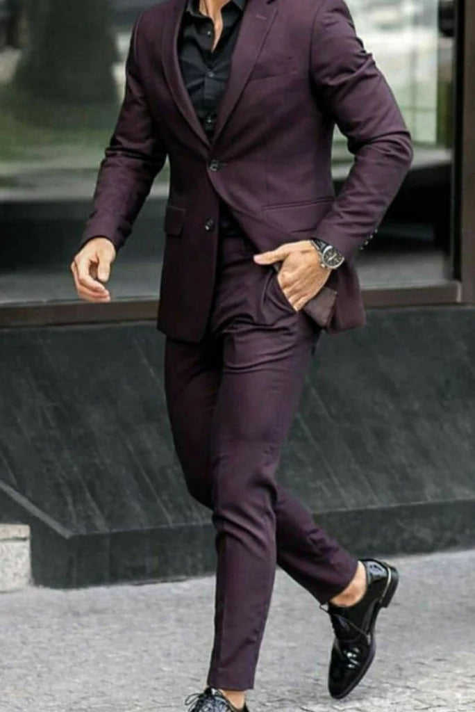 Men wine two piece suit-front