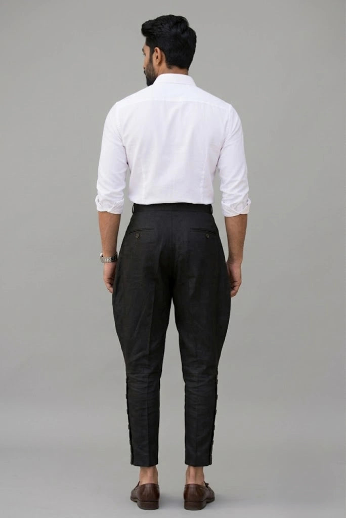 Men black Jodhpuri breeches back view with button pockets - Davanchy
