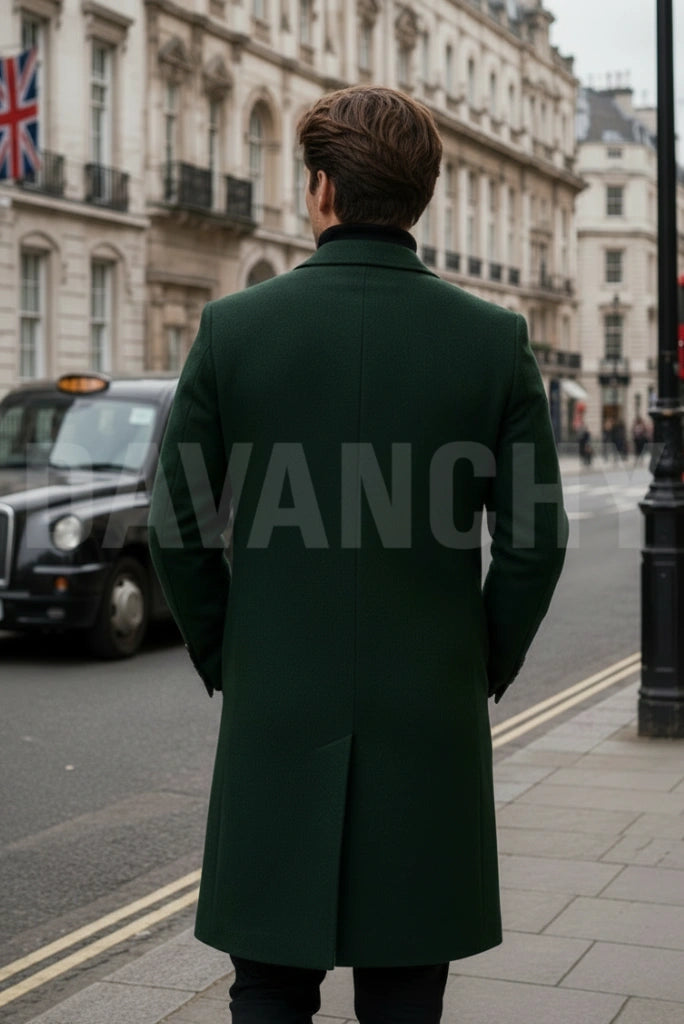 Men Green Long Coat-Back