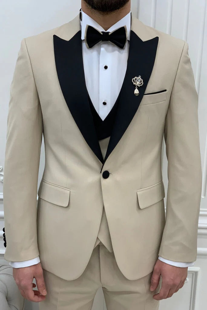 Premium beige wedding suit three piece for men