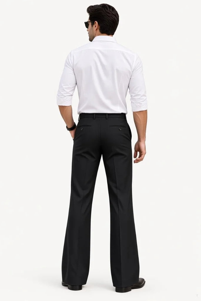 Mens Black Bell Bottom Flared Trouser-Back
