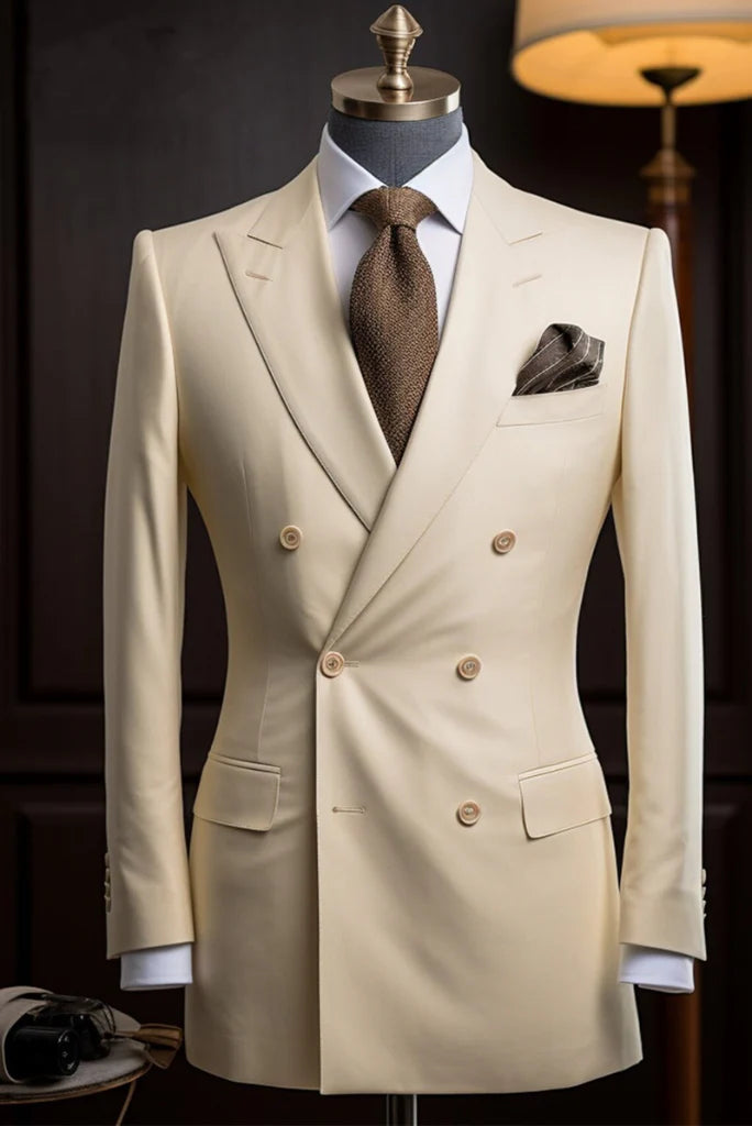 Royal cream wedding suit three piece for men