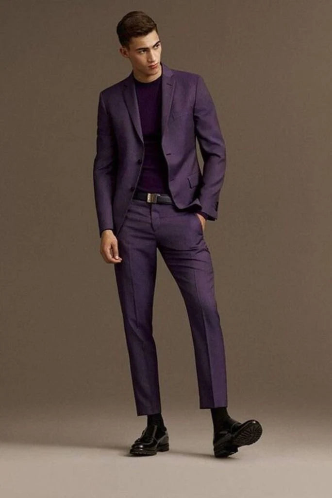Men dark purple suit -front