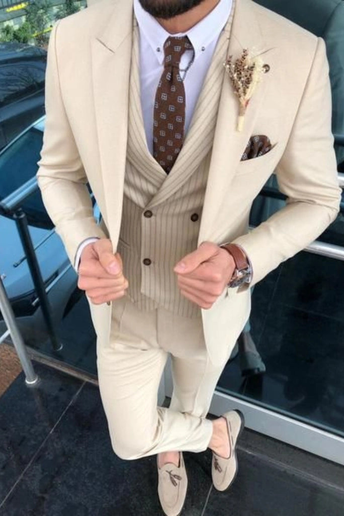 Luxury men’s beige suit for engagement ceremony