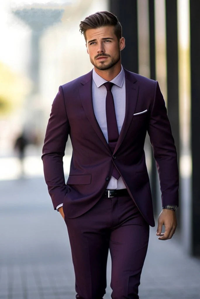 Men Purple Two-Piece Suit | Stylish Business Formal And Casual Attire