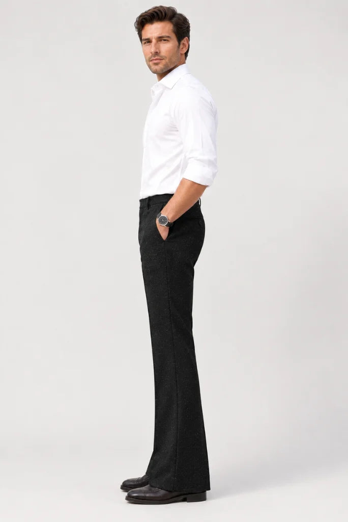 Mens Black Tweed Bootcut Flared Winter Wear Trouser-Side
