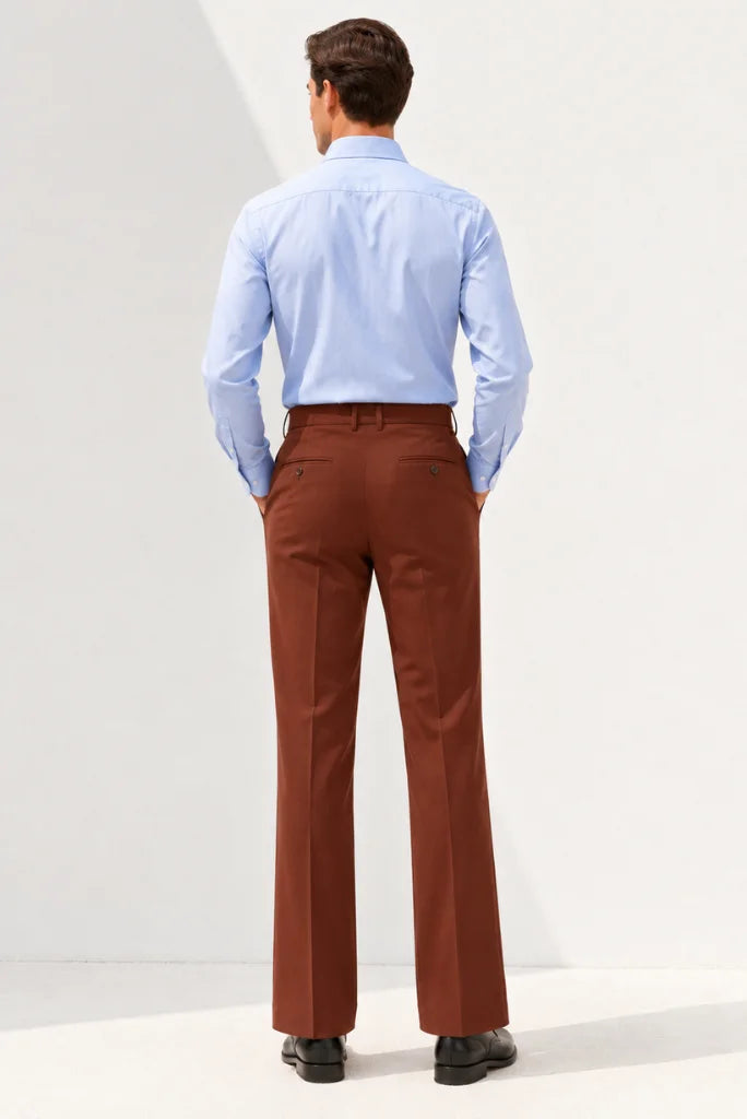Men Rust Retro Style Formal Bootcut Pant Back