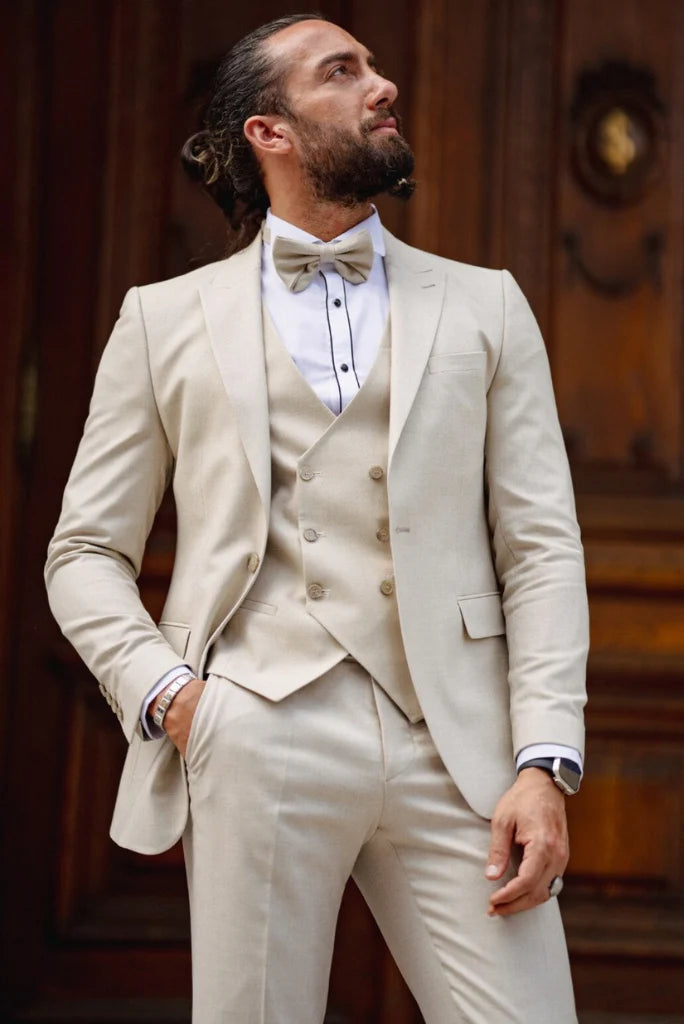 High-end cream three piece suit for cocktail party