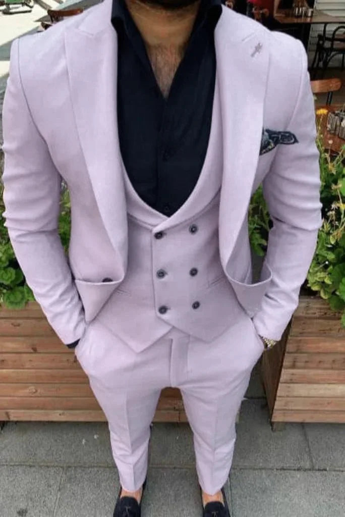 Men light purple suit for formal occasions-front