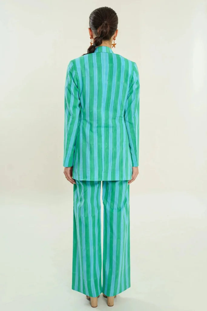 Modern women green and blue co ord matching top and bottom-back