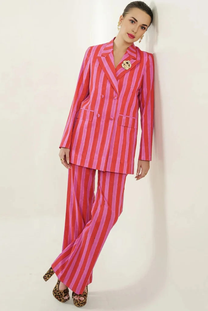Modern women red and pink co ord set with top and trousers