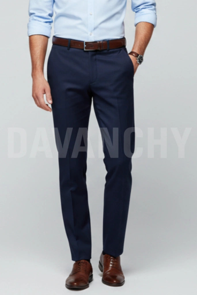 Men navy blue formal pants-Front