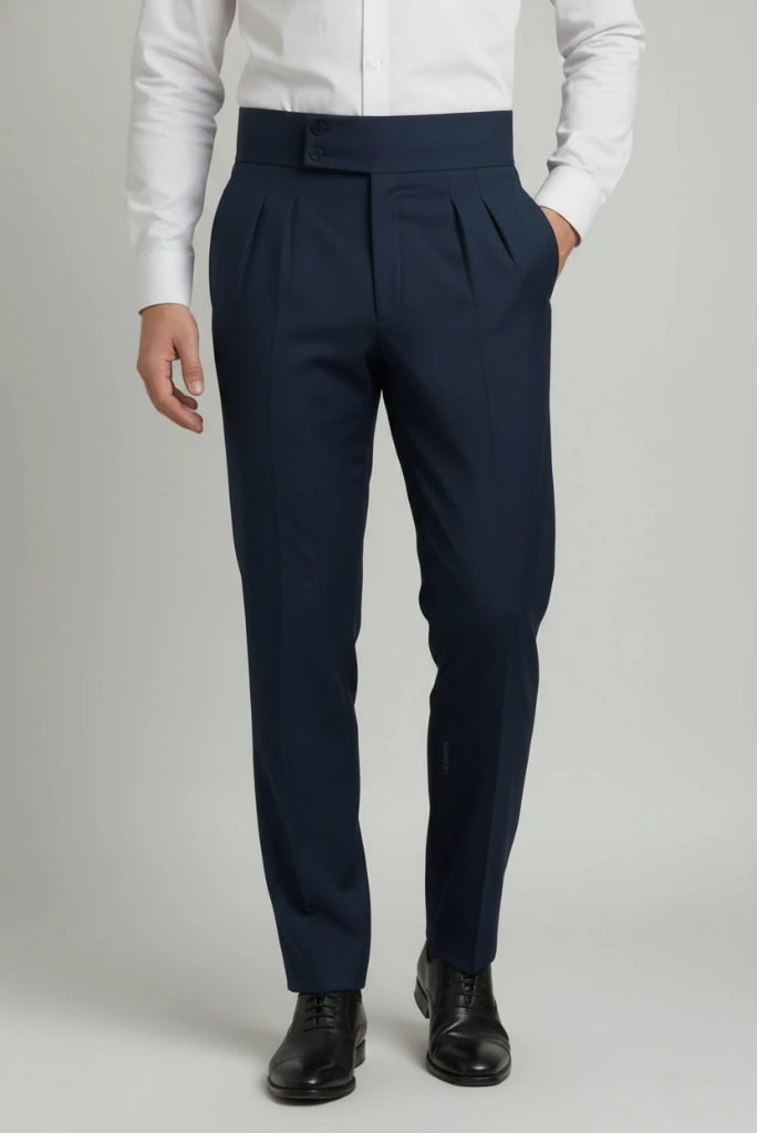 Men High Waist Navy Blue Gurkha Trouser-Front