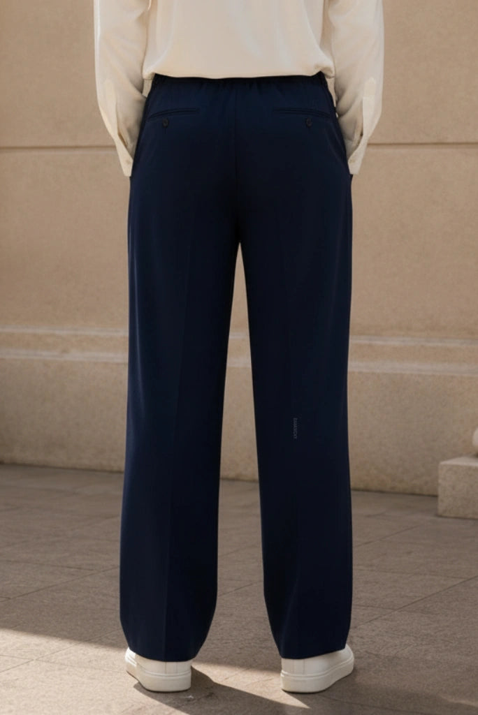 Premium Navy Blue Casual Pant-Back