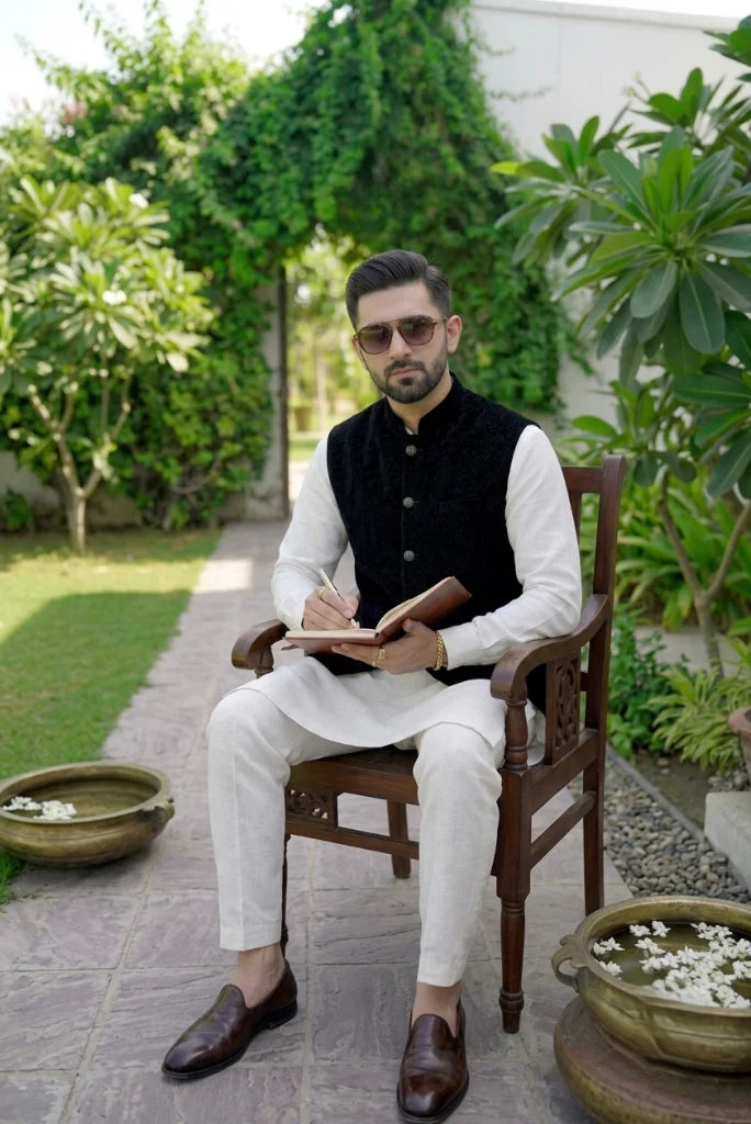 Nehru jacket for men wedding waistcoat for men front setting view