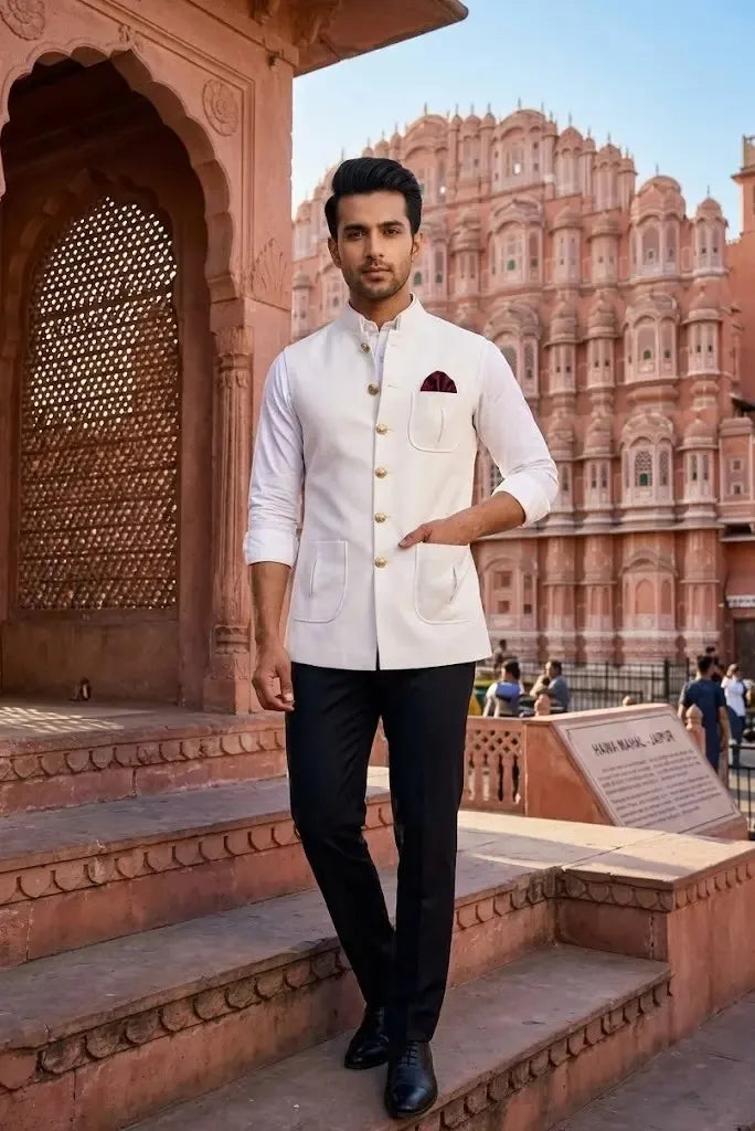 Wedding Off White Nehru Jacket Sleeveless
