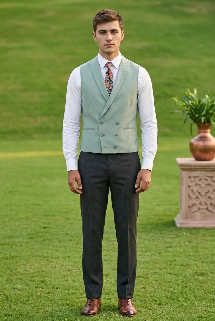 Sage_green_double-breasted_waistcoat_for_men_front_view