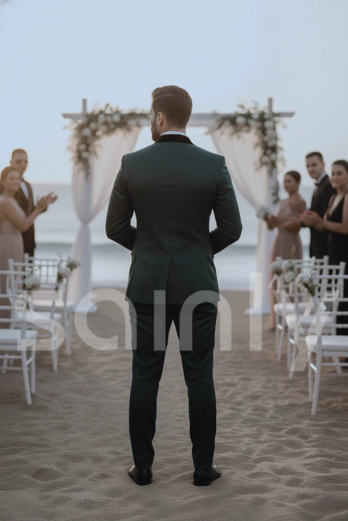 Modern green three piece slim fit tux suit