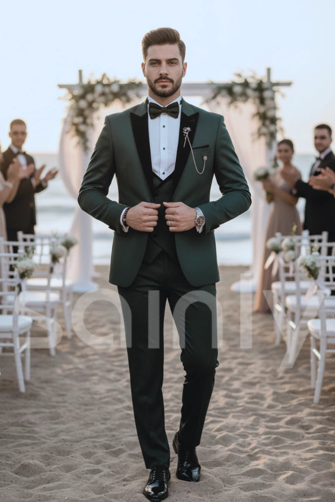 Men’s green 3 piece slim fit wedding groom suit