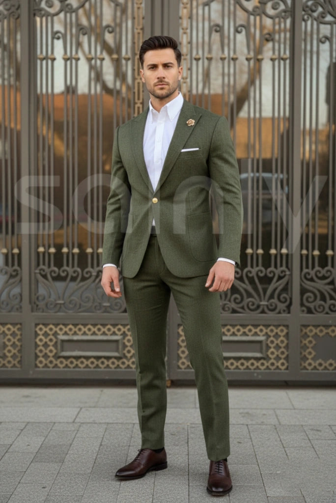 Premium Olive Green Two-Piece Suit(front)
