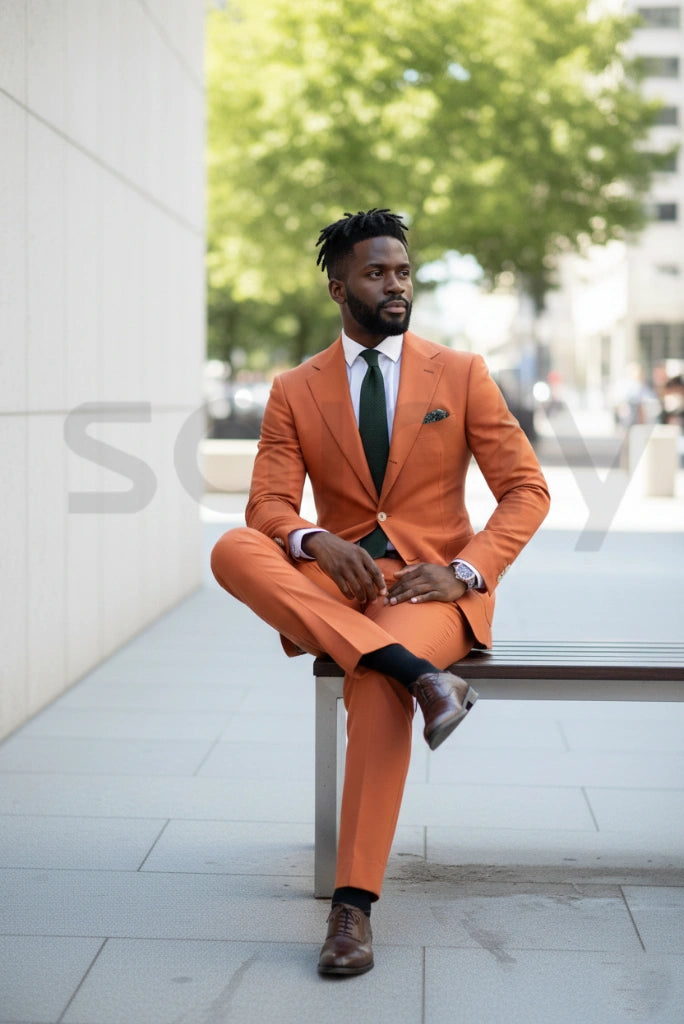 Sainly_Mens_Orange_Two_Piece_Suit_Sitting