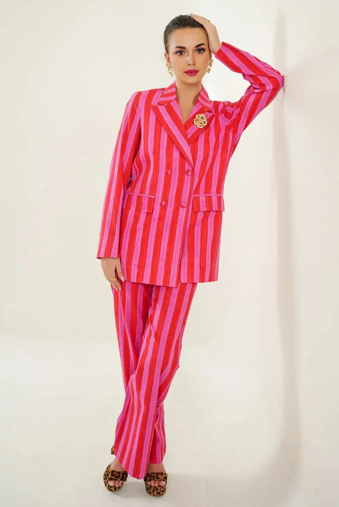 Stylish women red and pink matching co ord outfit-front