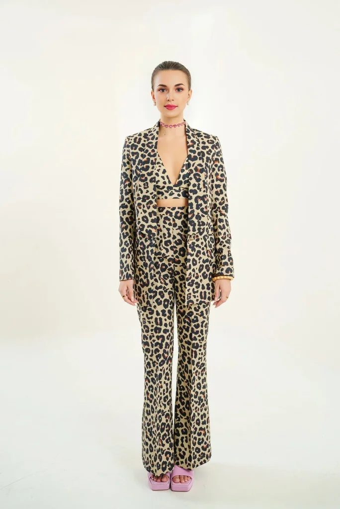 Trendy women leopard print two piece set for casual wear
